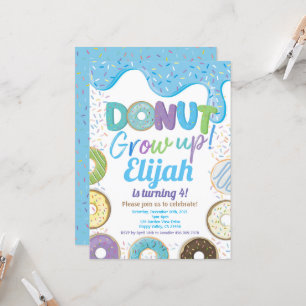 Blue Donut Grow Up Boy Kid Birthday Party Invitati Invitation