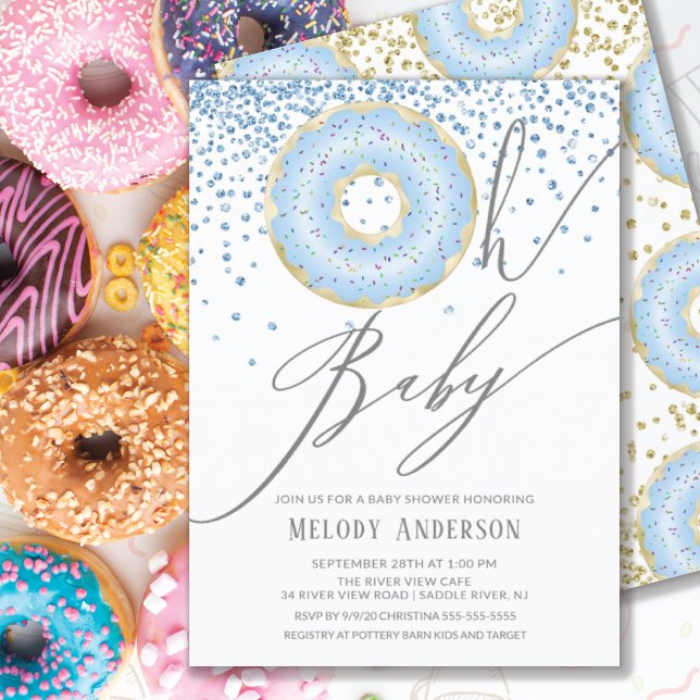 Blue Donut Oh Baby Boys Baby Shower Invitation