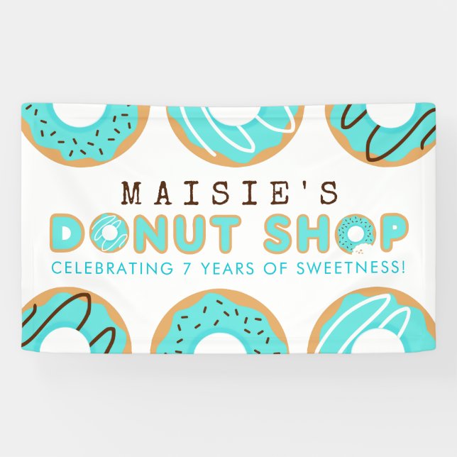 Blue Donut Shop Birthday Party Banner (Horizontal)