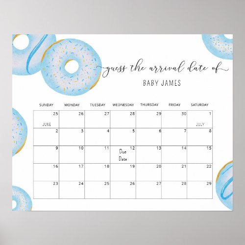 Blue donut sprinkle Guess the due Date calendar Poster