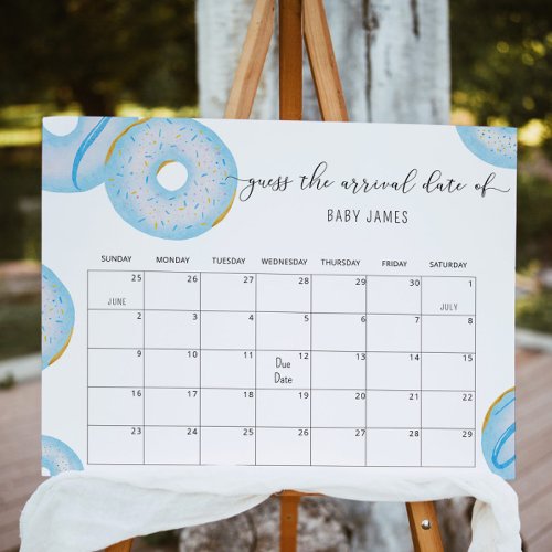 Blue donut sprinkle Guess the due Date calendar Poster