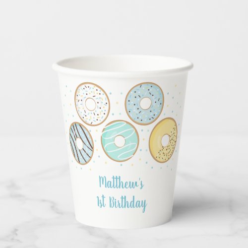 Blue Donut Sprinkles Birthday Paper Cups