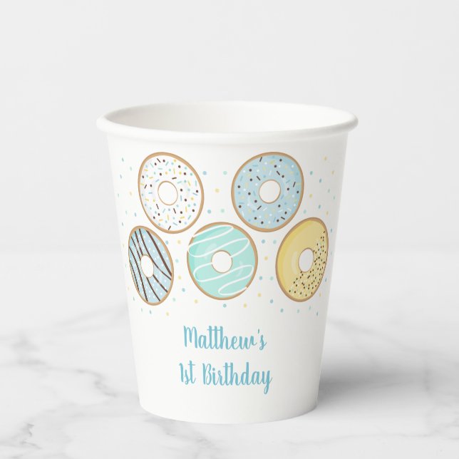 Blue Donut Sprinkles Birthday Paper Cups (Front)
