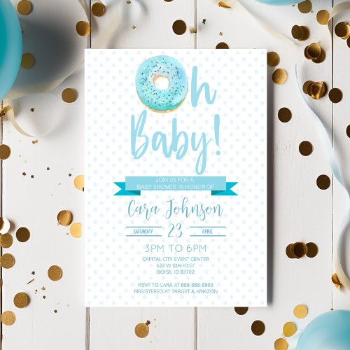 Blue Donut Sprinkles Polka Dot Oh Baby Baby Shower Invitation