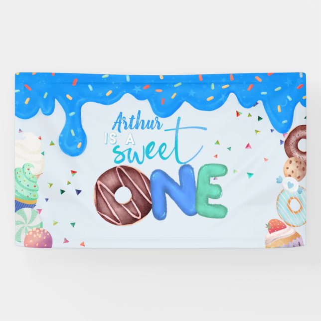 blue Donut sweet one 1st birthday  Banner (Horizontal)