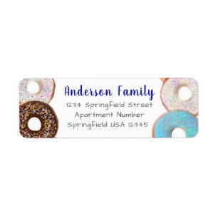 Blue Donut Theme Family Name Custom Return Address Label