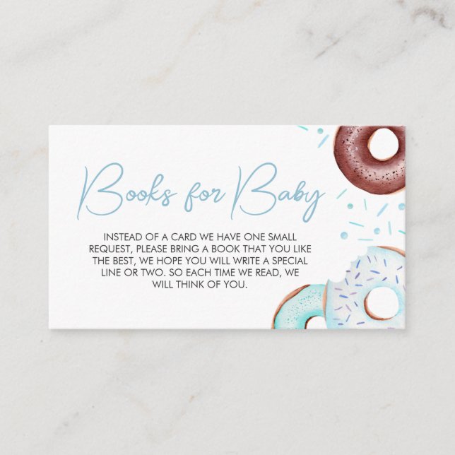 Blue Donuts and Diapers Baby Shower Books for Baby Enclosure Card (Front)