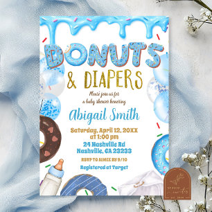 Blue Donuts and Diapers baby shower  Invitation