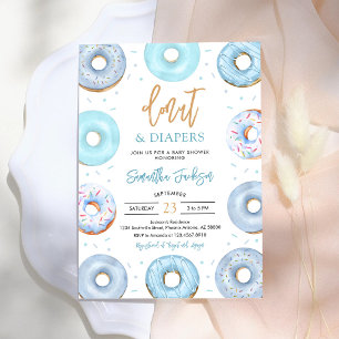 Blue Donuts and Diapers Baby Shower Invitation