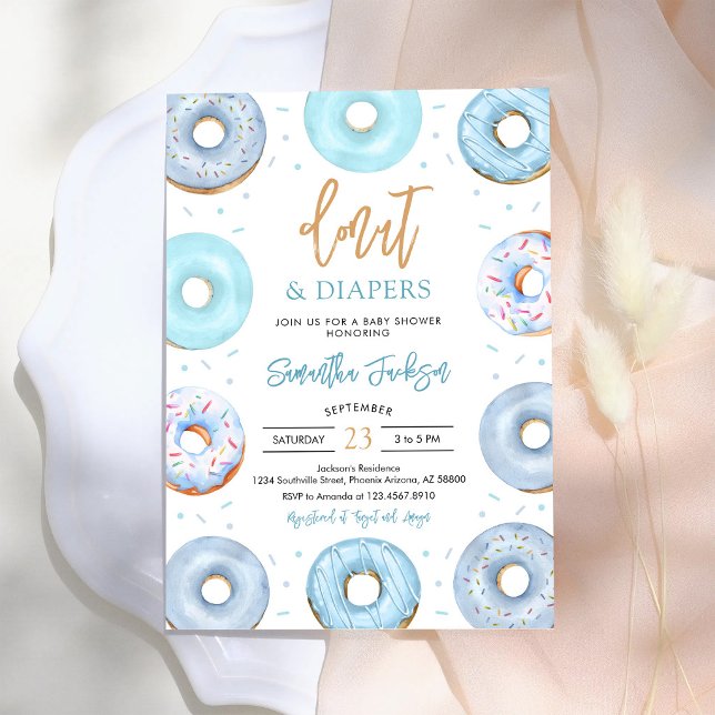 Blue Donuts and Diapers Baby Shower Invitation (Creator Uploaded)