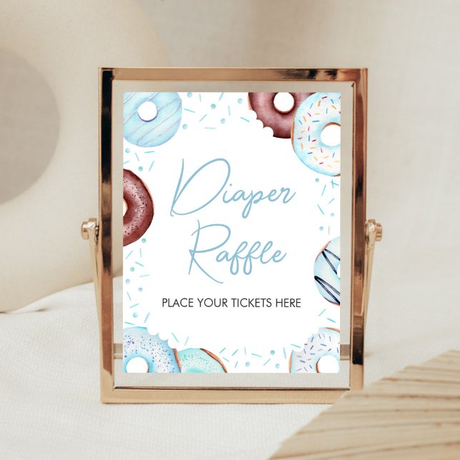 Blue Donuts and Diapers Diaper Raffle Poster (Donuts and Diapers Baby Shower Diaper Raffle Sign)