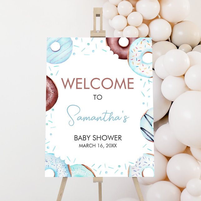 Blue Donuts and Diapers Welcome Sign (Donuts and Diapers Baby Shower Welcome Sign)