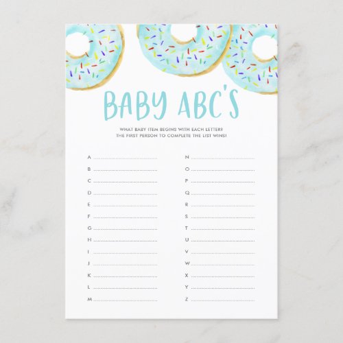 Blue Donuts Baby Shower Baby ABCs Game Card