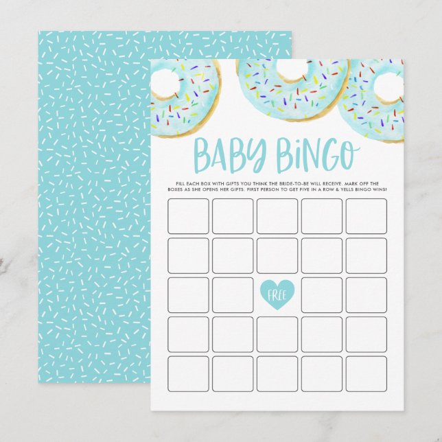 Blue Donuts Baby Shower Bingo Game Card (Front/Back)