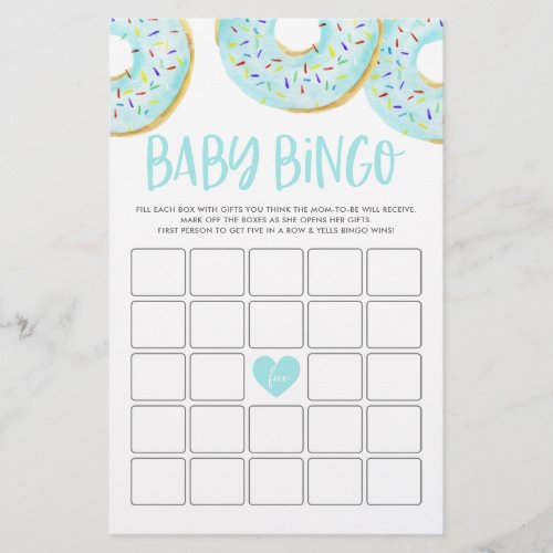 Blue Donuts Baby Shower Bingo Game Card
