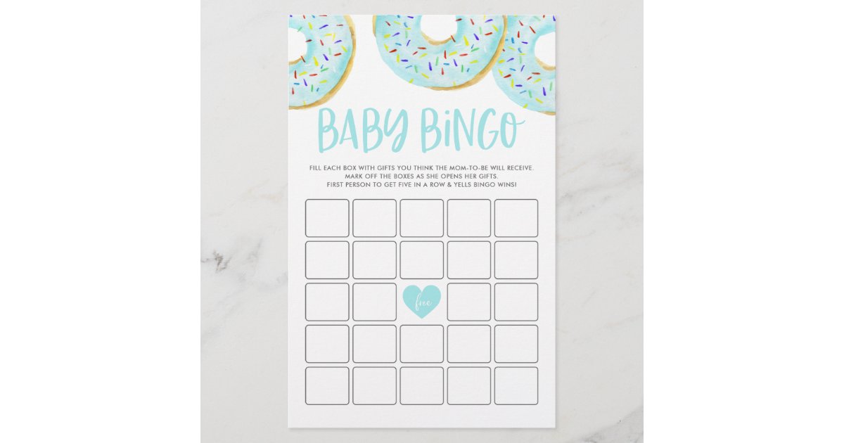 Blue Donuts Baby Shower Bingo Game Card Zazzle