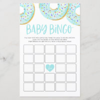 Blue Donuts Baby Shower Bingo Game Card