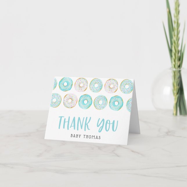 Blue Donuts Baby Shower Thank You Card (Front)