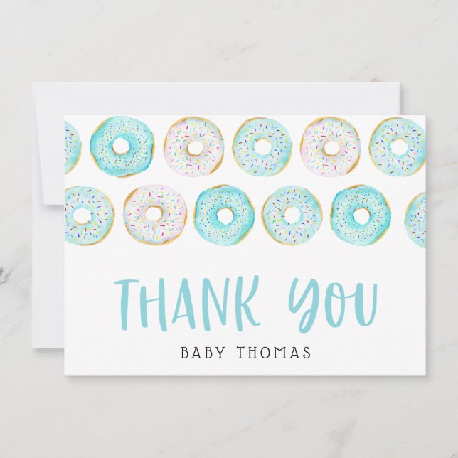 Blue Donuts Baby Shower Thank You Card (Front)