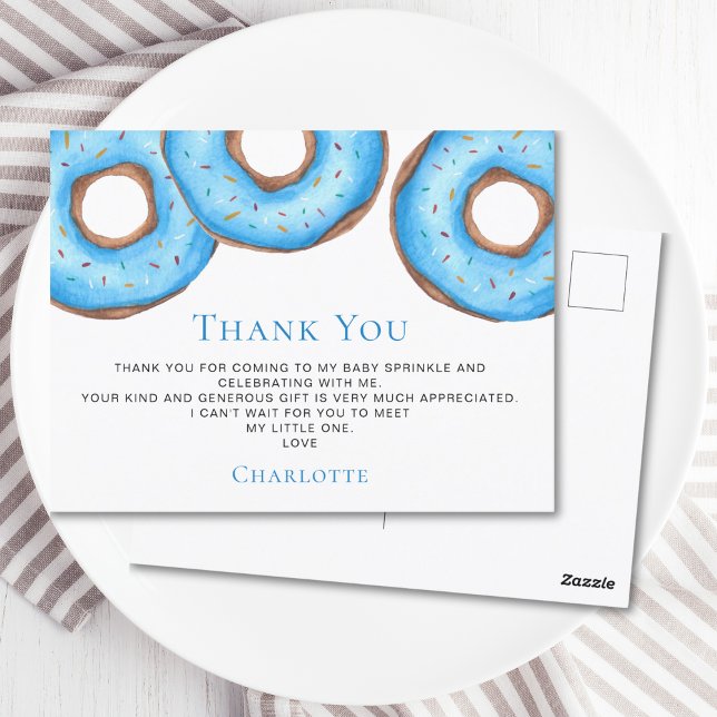 Blue Donuts Baby Sprinkle Thank You Postcard (Creator Uploaded)