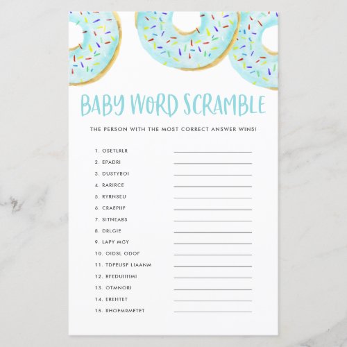 Blue Donuts Baby Word Scramble Baby Shower Game