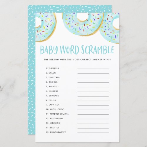 Blue Donuts Baby Word Scramble Baby Shower Game