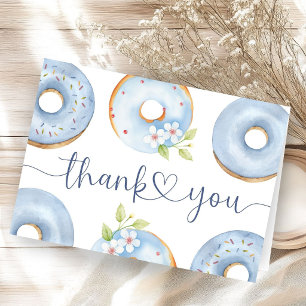 Blue Donuts Boy Brunch Baby Shower Folded Thank Letterpress Thank You Card