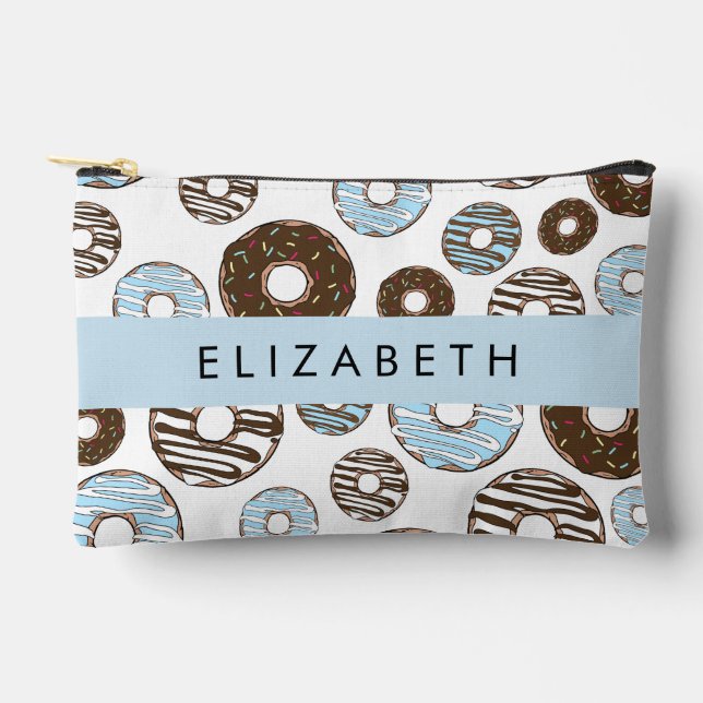 Blue Donuts, Brown Donuts, Sprinkles, Your Name Accessory Pouch (Front)
