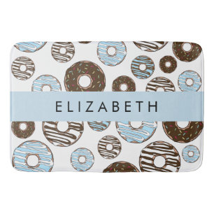 Blue Donuts, Brown Donuts, Sprinkles, Your Name Bath Mat