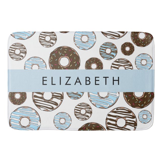 Blue Donuts, Brown Donuts, Sprinkles, Your Name Bath Mat (Front)
