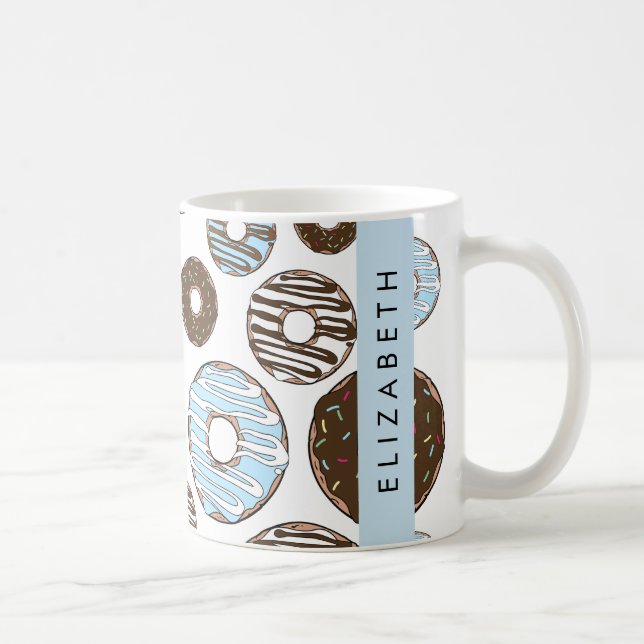 Blue Donuts, Brown Donuts, Sprinkles, Your Name Coffee Mug (Right)