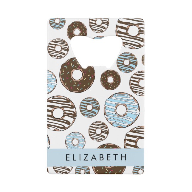 Blue Donuts, Brown Donuts, Sprinkles, Your Name Credit Card Bottle Opener (Front)