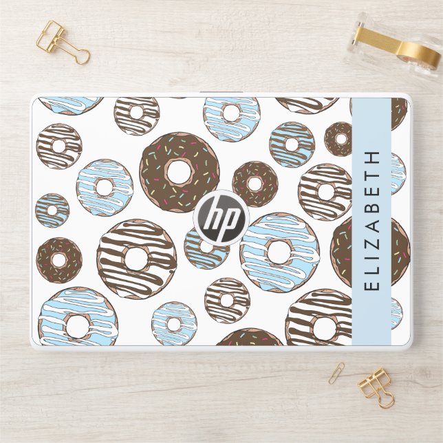 Blue Donuts, Brown Donuts, Sprinkles, Your Name HP Laptop Skin (Desk)