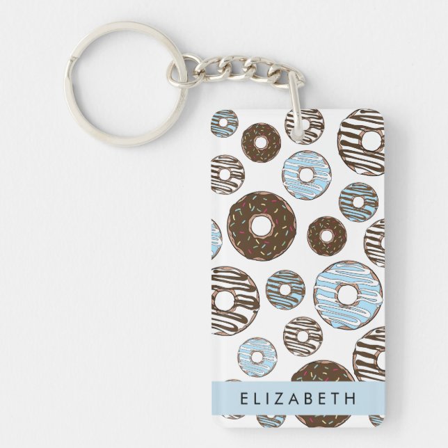 Blue Donuts, Brown Donuts, Sprinkles, Your Name Keychain (Front)