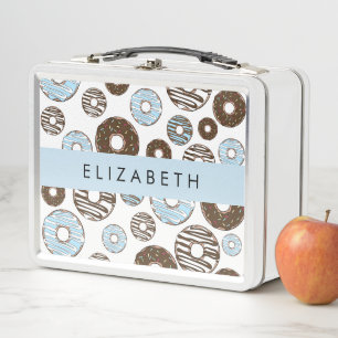 Blue Donuts, Brown Donuts, Sprinkles, Your Name Metal Lunch Box