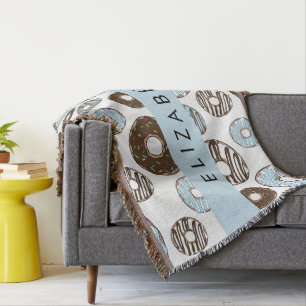 Blue Donuts, Brown Donuts, Sprinkles, Your Name Throw Blanket