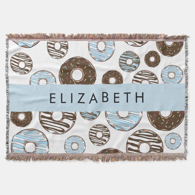 Blue Donuts, Brown Donuts, Sprinkles, Your Name Throw Blanket (Front)