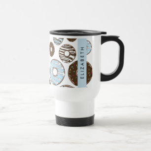 Blue Donuts, Brown Donuts, Sprinkles, Your Name Travel Mug