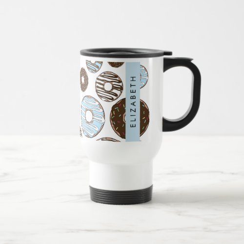 Blue Donuts Brown Donuts Sprinkles Your Name Travel Mug