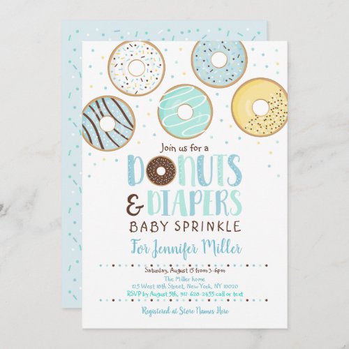 Blue Donuts  Diapers Baby Sprinkle Invitation