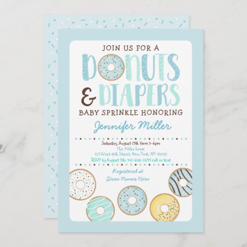 Blue Donuts  Diapers Baby Sprinkle Invitation