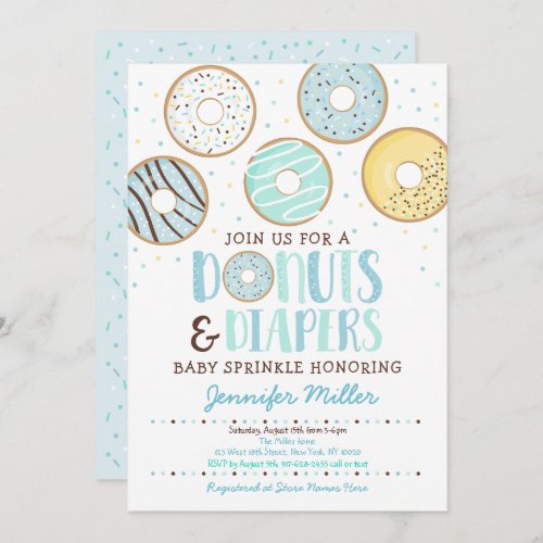 Blue Donuts  Diapers Baby Sprinkle Invitation