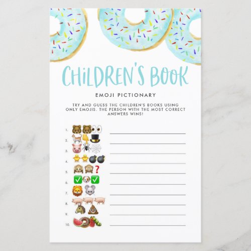 Blue Donuts Emoji Childrens Book Baby Shower Game