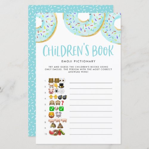 Blue Donuts Emoji Childrens Book Baby Shower Game