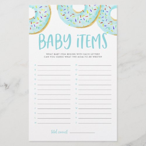 Blue Donuts Guess The Baby Items Baby Shower Game