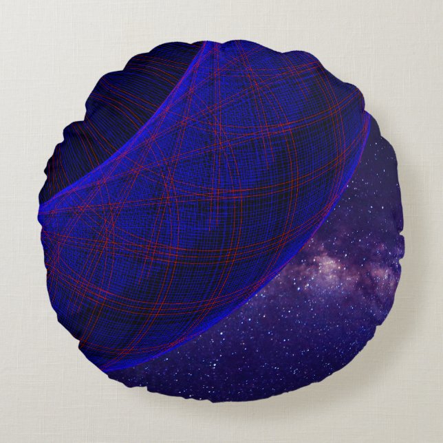 Blue Donuts In Space Geometric Round Pillow (Front)