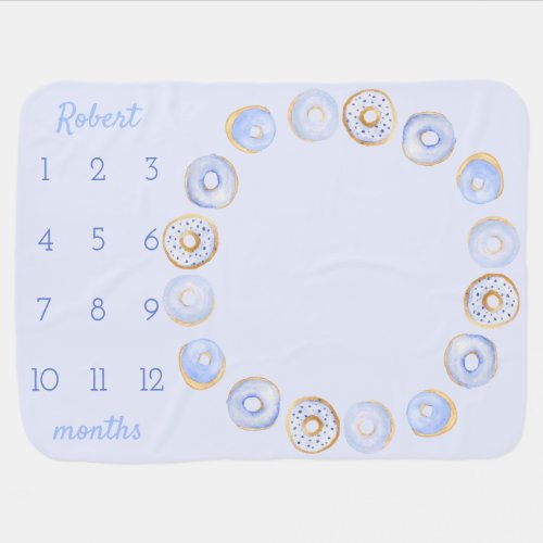 Blue Donuts _ Newborn Boy Monthly Milestone Baby Blanket