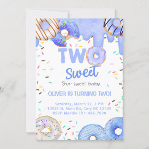 Blue donuts sweet two boy 2nd birthday invite. invitation