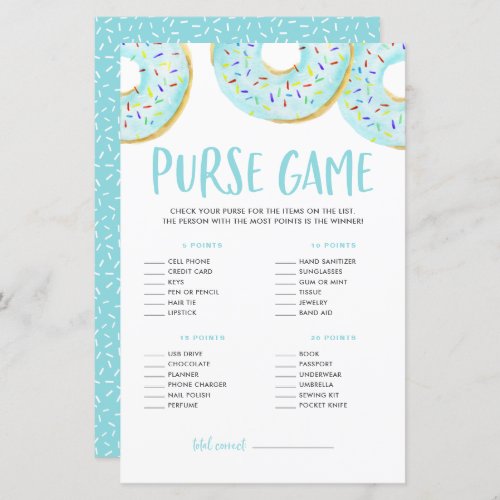 Blue Donuts Whats In Your Purse Baby Shower Game