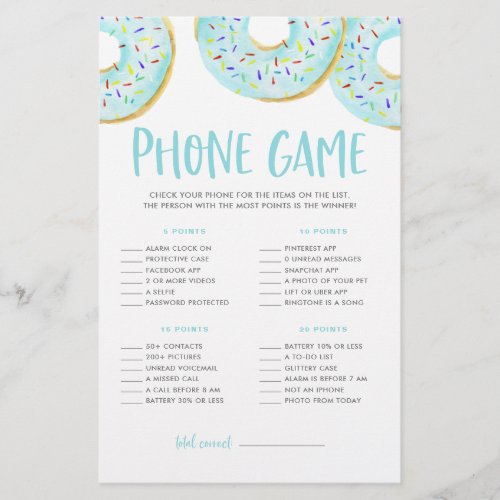 Blue Donuts What's On Your Phone Baby Shower Game
